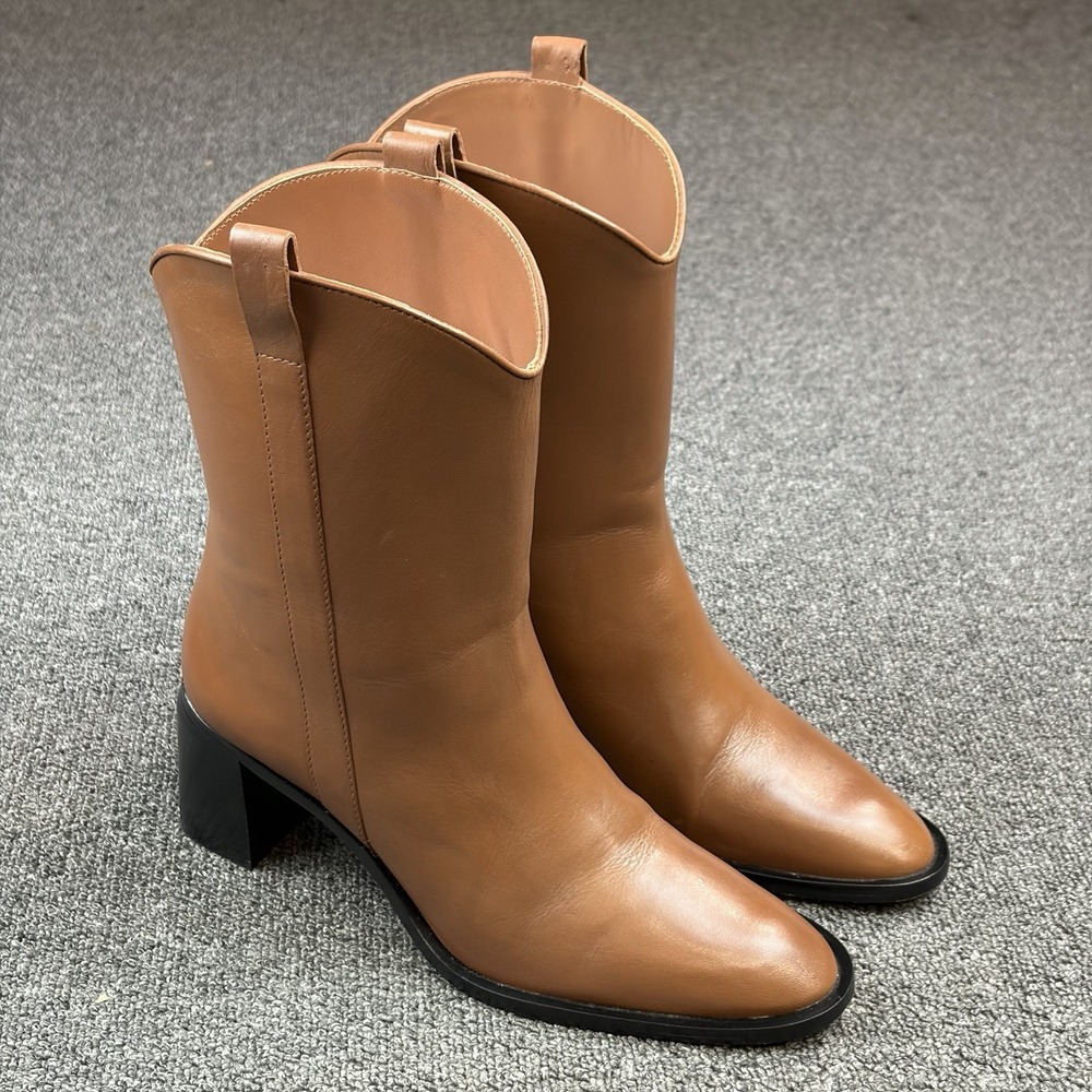 Everlane The Outlaw Boot Saddle Brown Leather Heeled Boots Women's Size 9.5